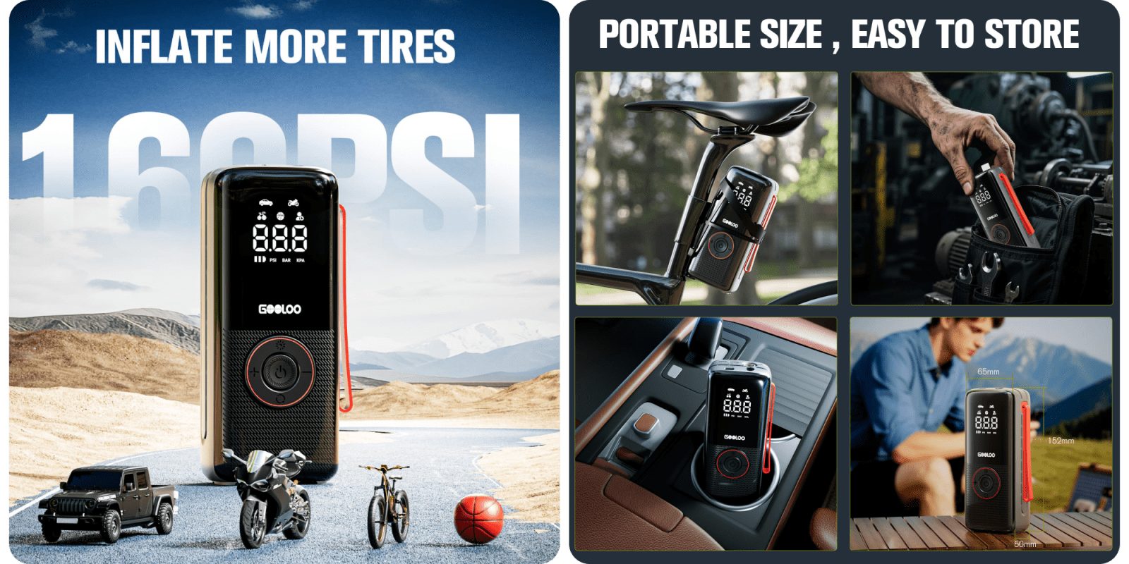 A collage of a bike and a device
