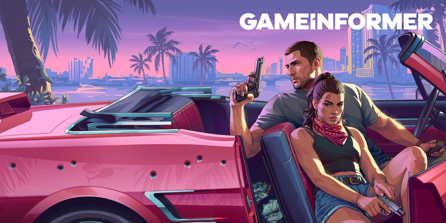 A man and woman in a convertible car
