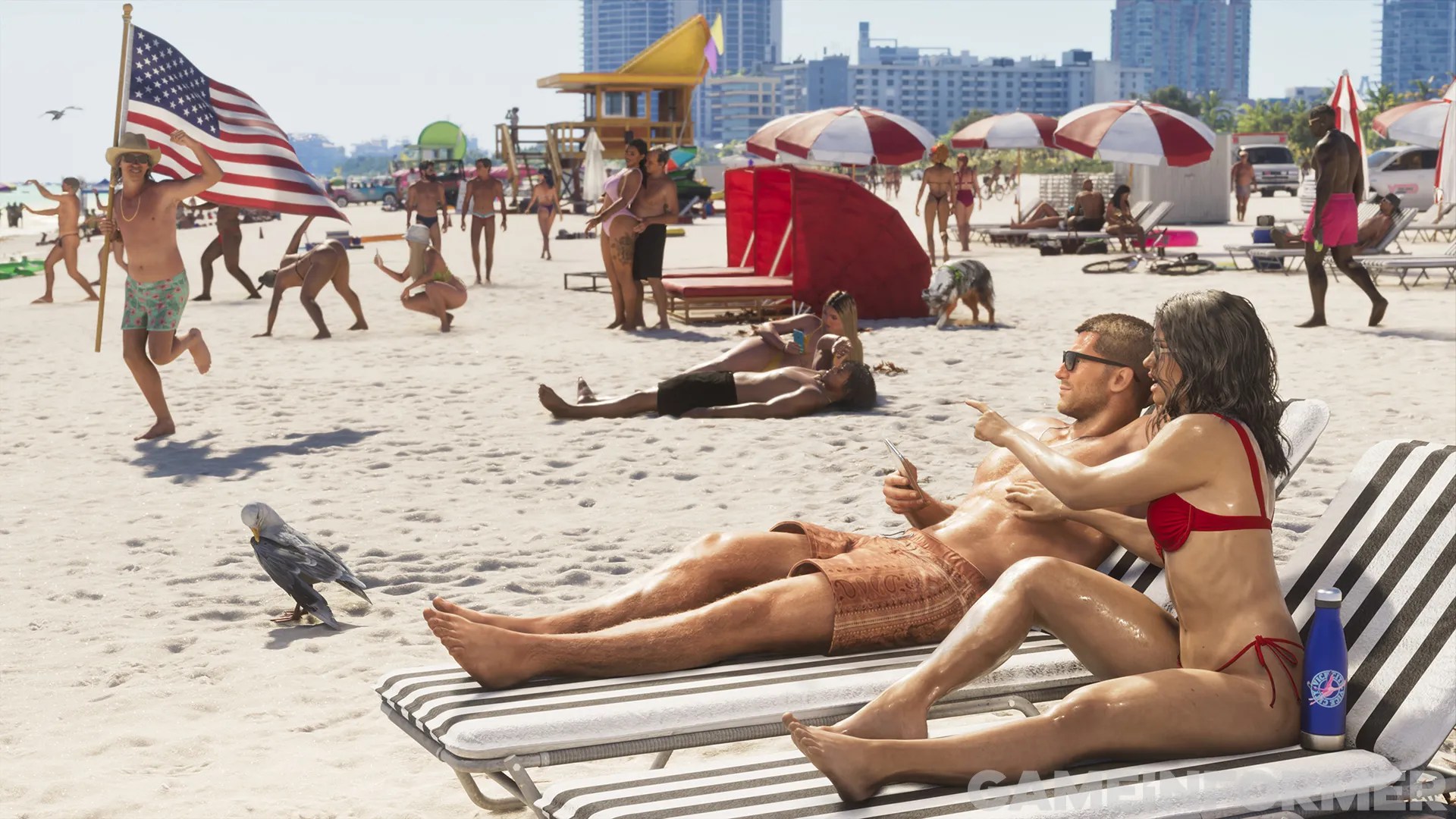 A group of people on a beach