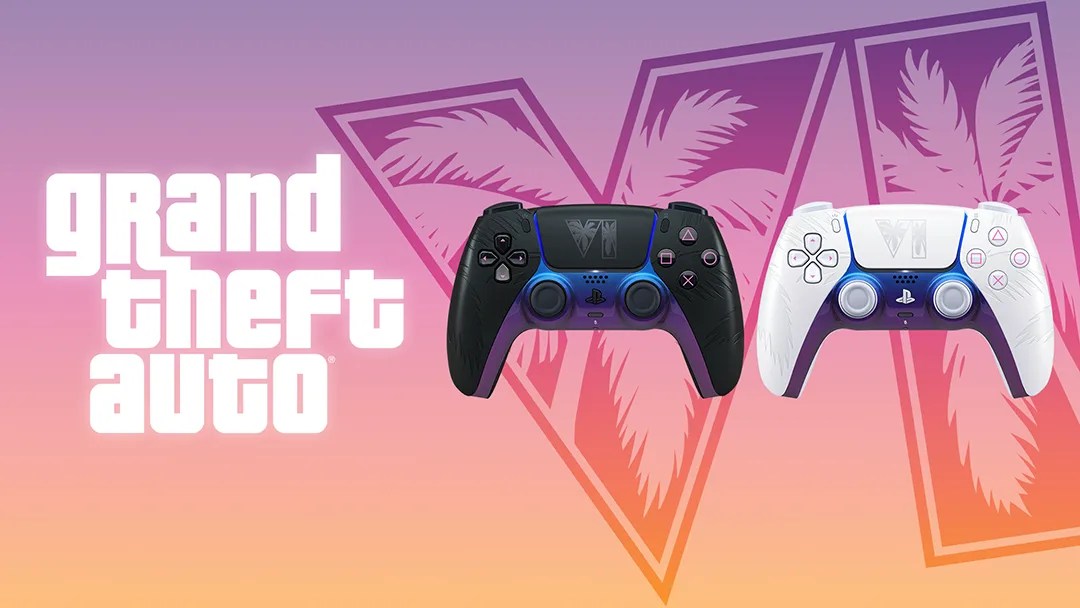 A video game controller on a purple background