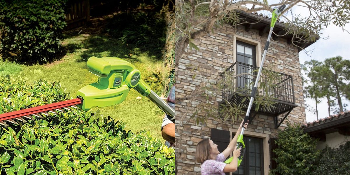 A woman using a lawn mower