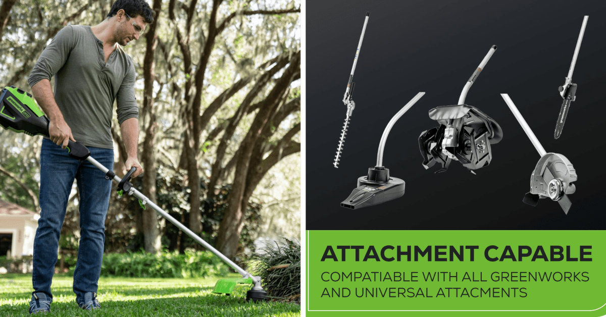 Pick up the 60V Greenworks 16-inch attachment capable string trimmer down at 0 (Best of year, today only)