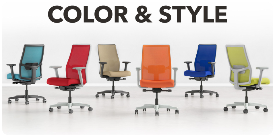 A group of chairs in different colors