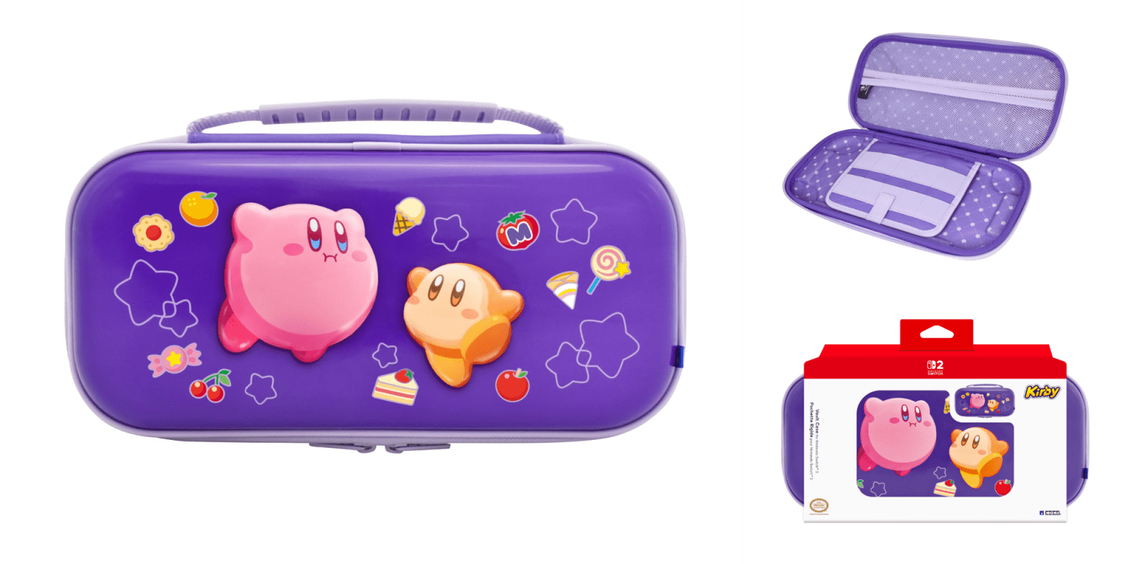 A purple lunch box with stickers