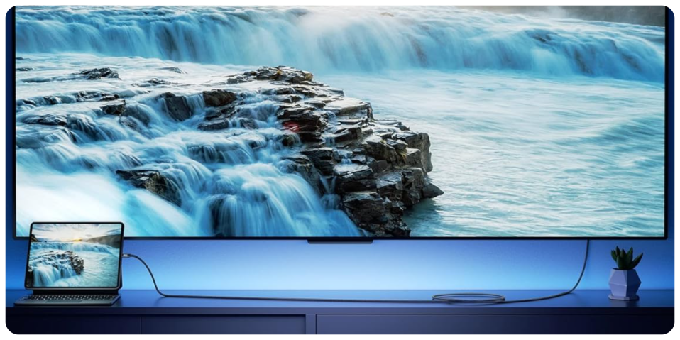 A television on a shelf