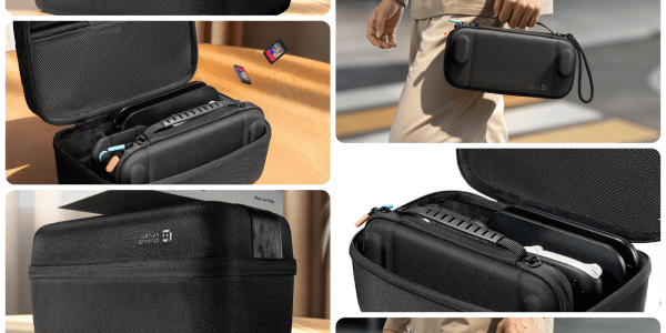 A collage of a black case