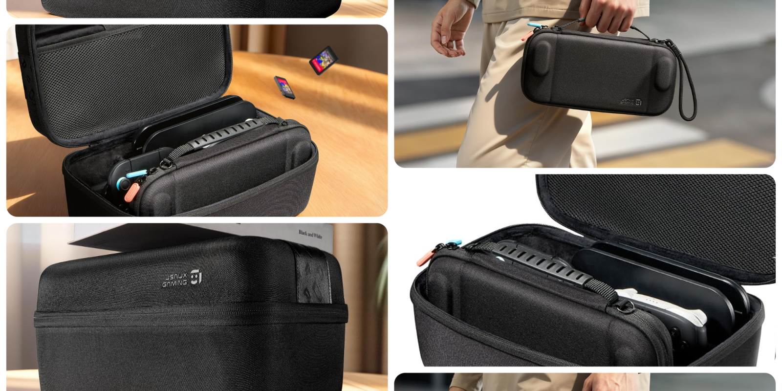 A collage of a black case