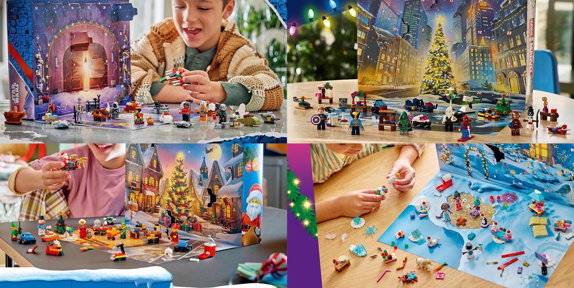 A collage of a child playing with lego