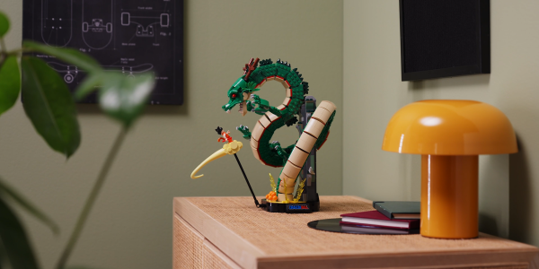 A toy dragon on a table