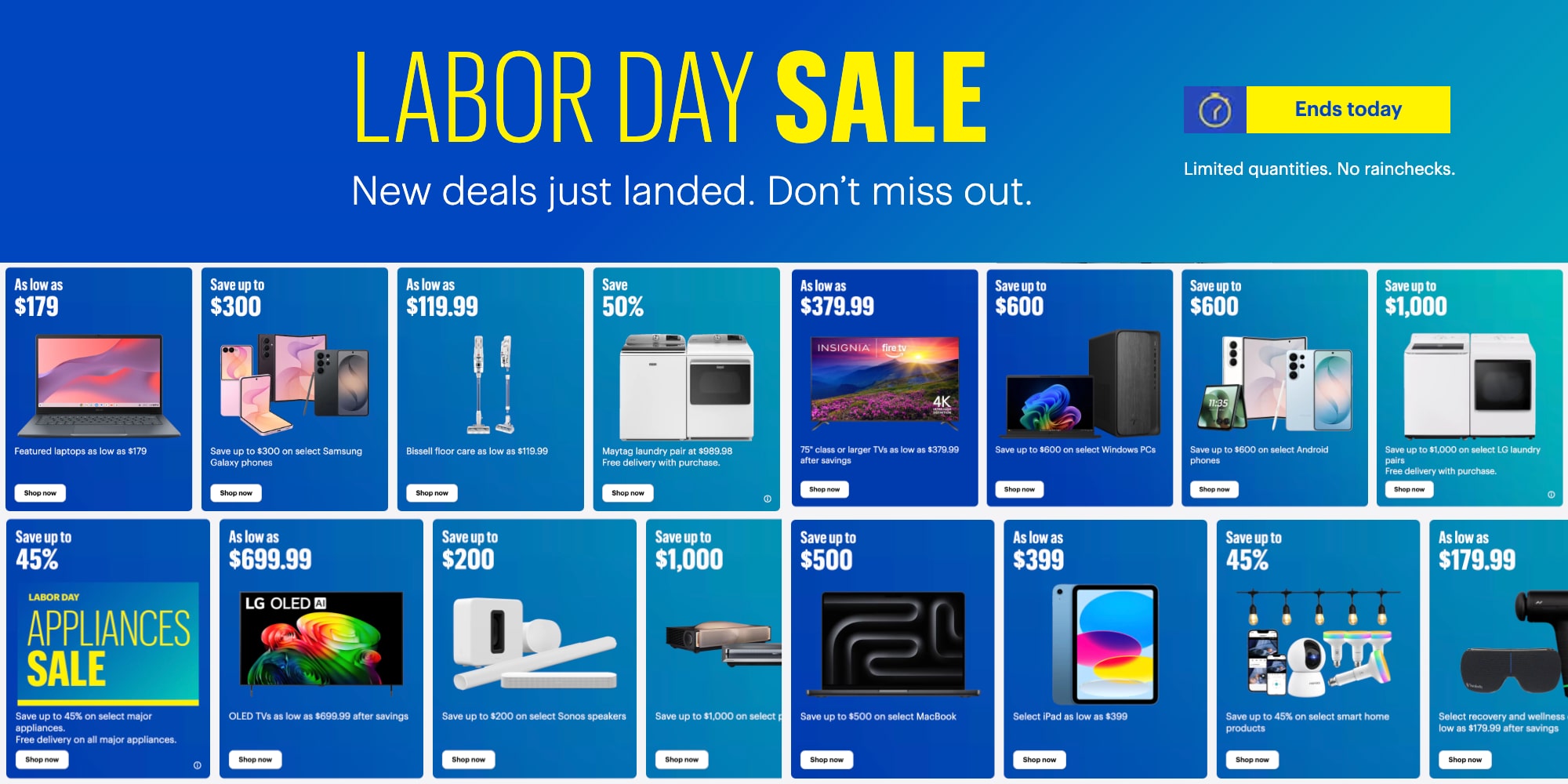 A blue advertisement with white text
