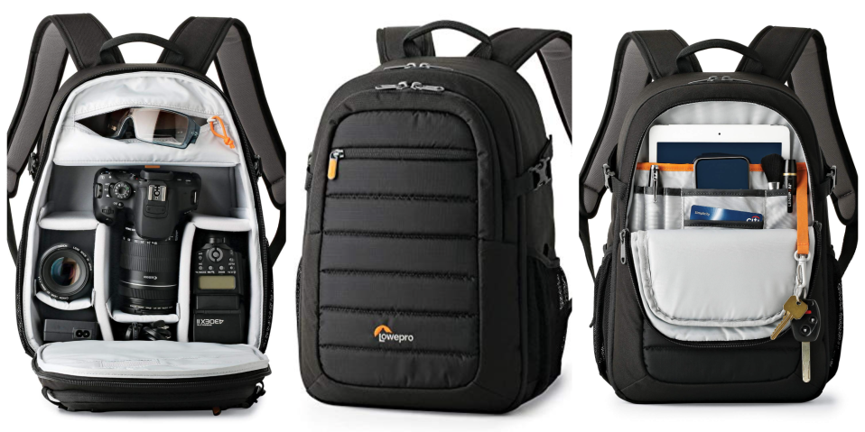 A collage of a backpack