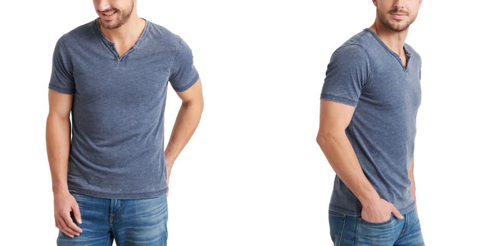 A man in a blue shirt