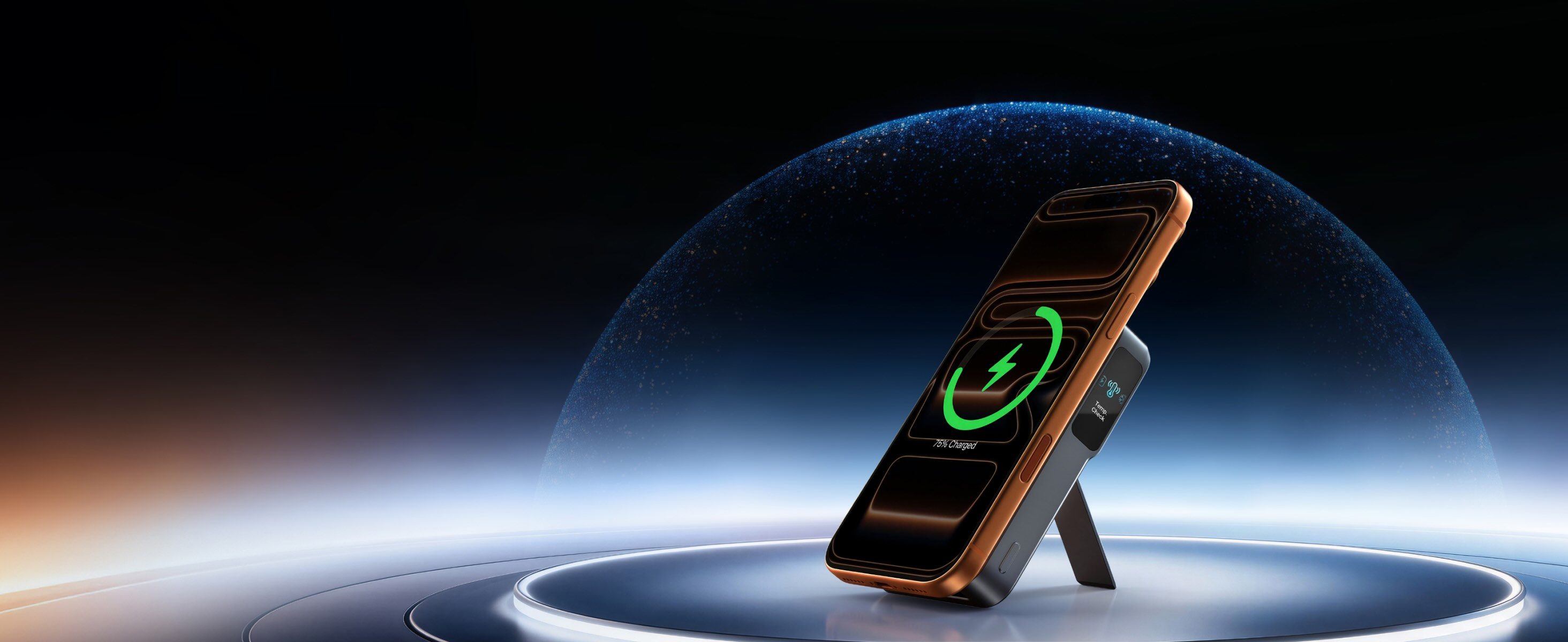 A cell phone on a stand