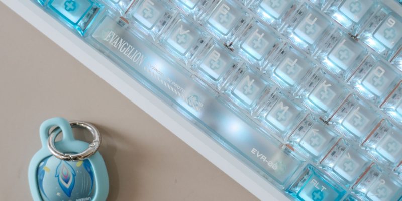 A keyboard with a blue light
