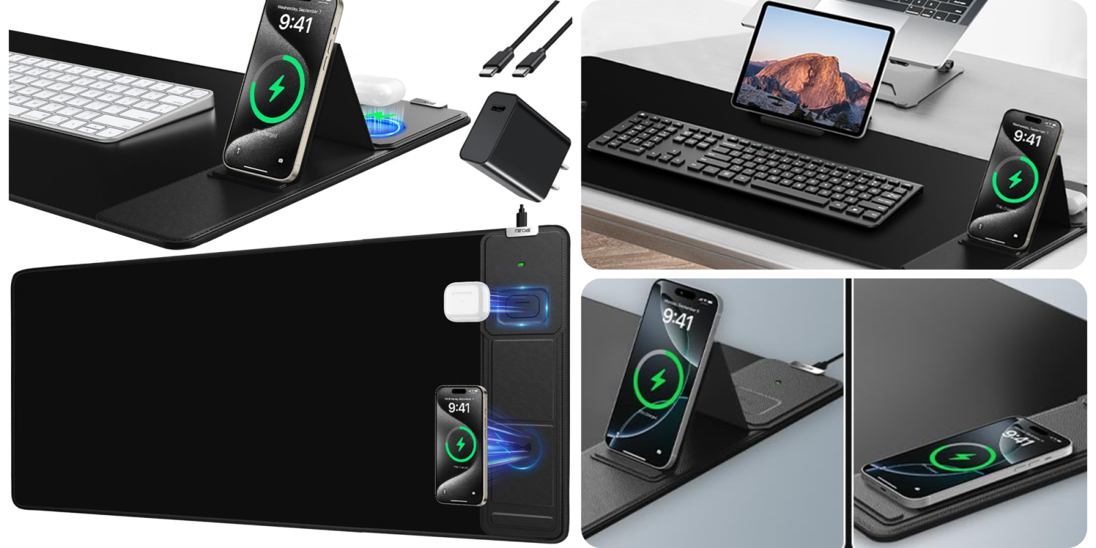 A computer with a keyboard and a phone