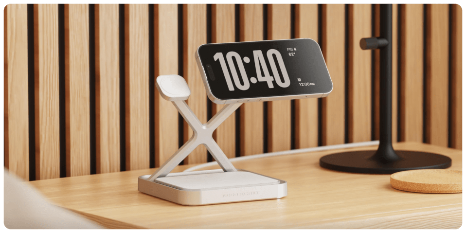 A phone on a stand