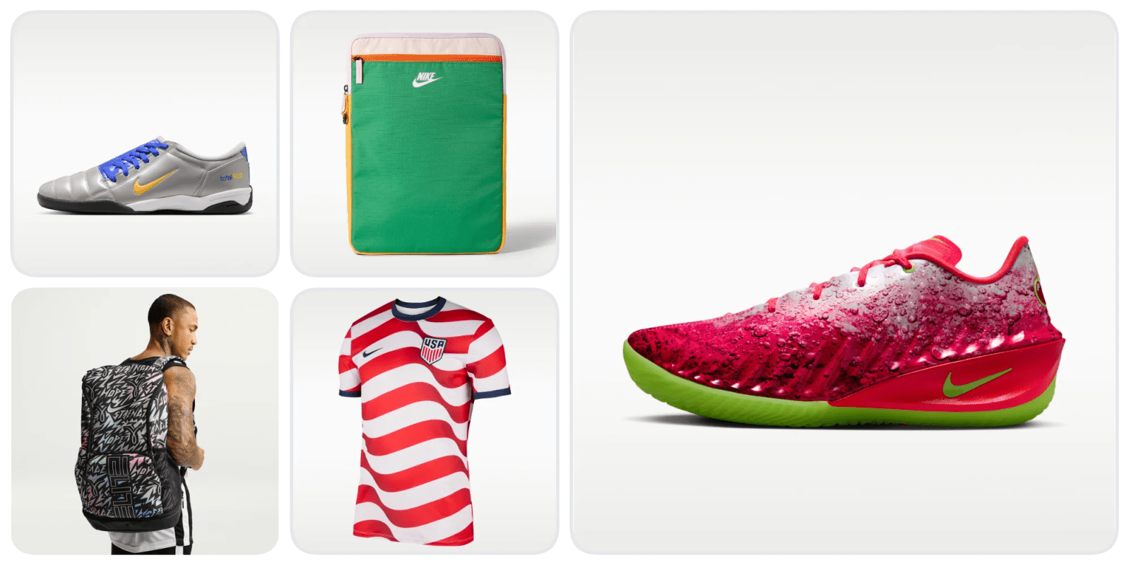 A collage of different sports items