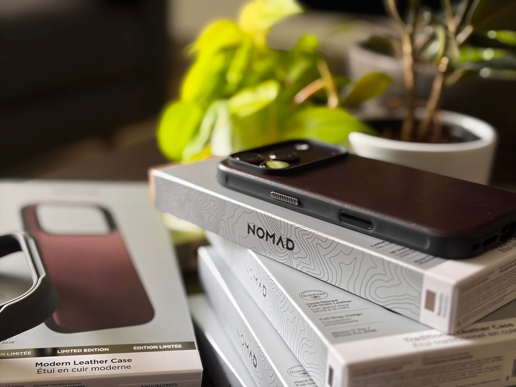 A phone on top of boxes