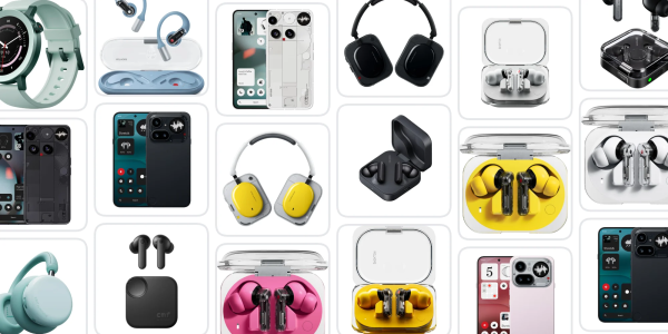 A collage of different headphones