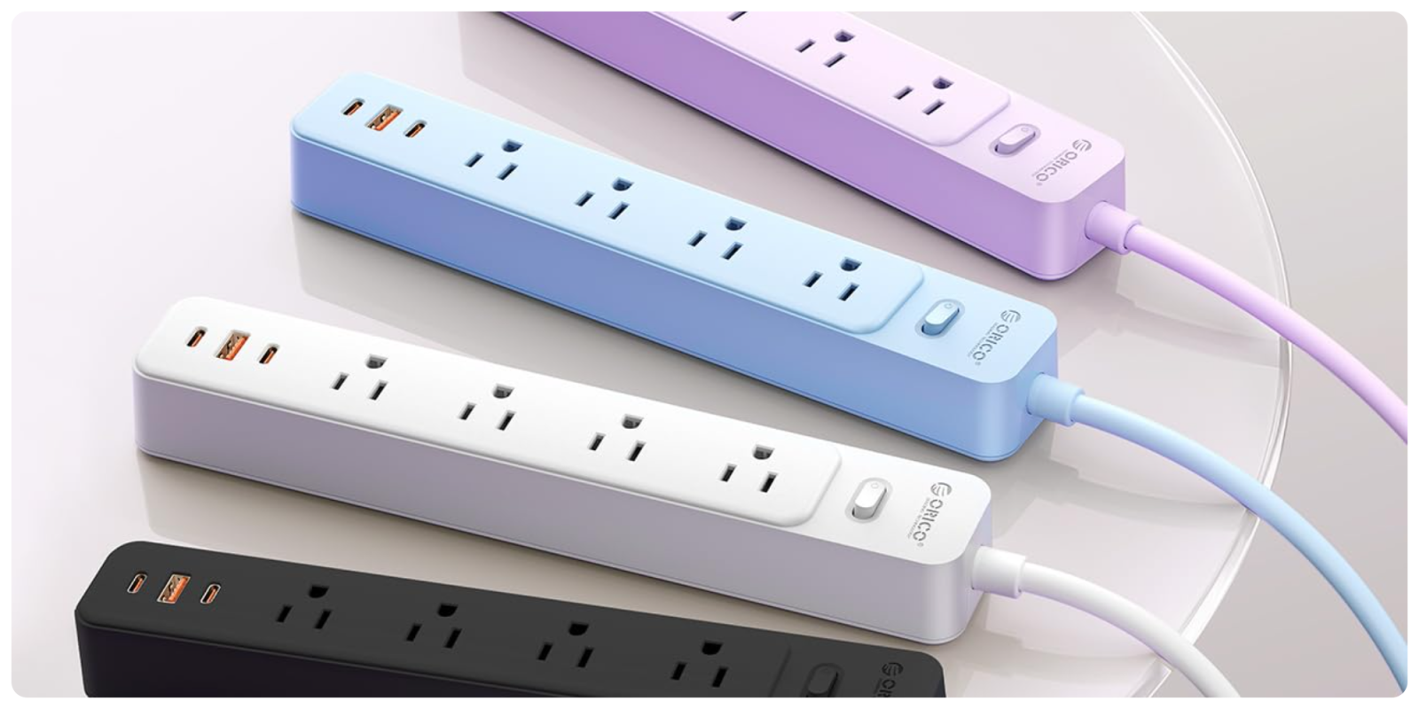 Several power strips with multiple outlets