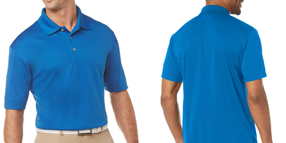 A man wearing a blue polo shirt