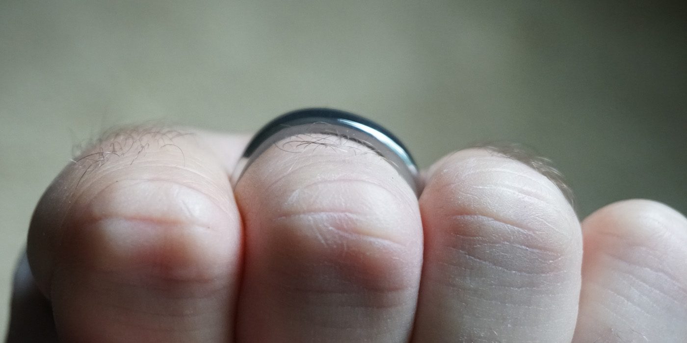 A close up of a ring on a person's finger