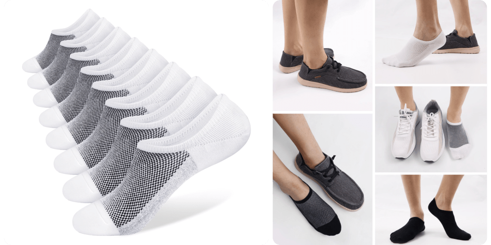 A collage of different pairs of socks