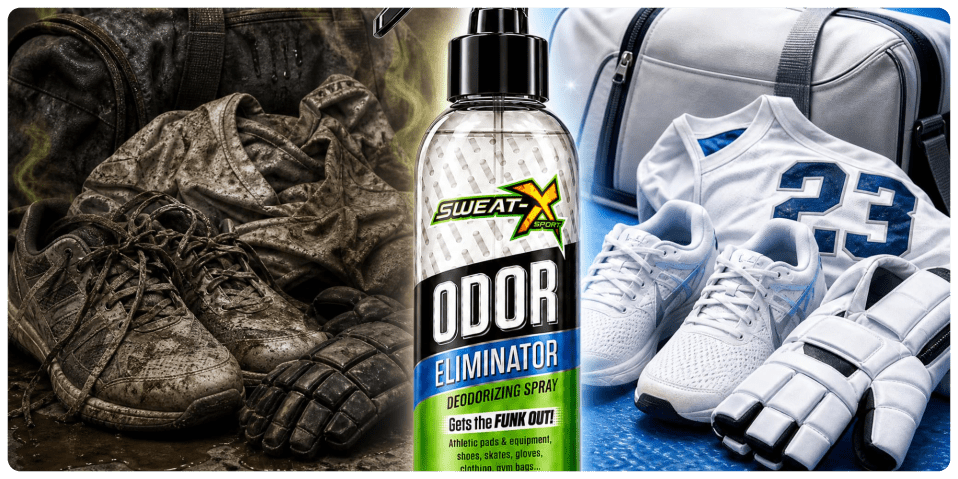 A bottle of deodorant and a pair of shoes