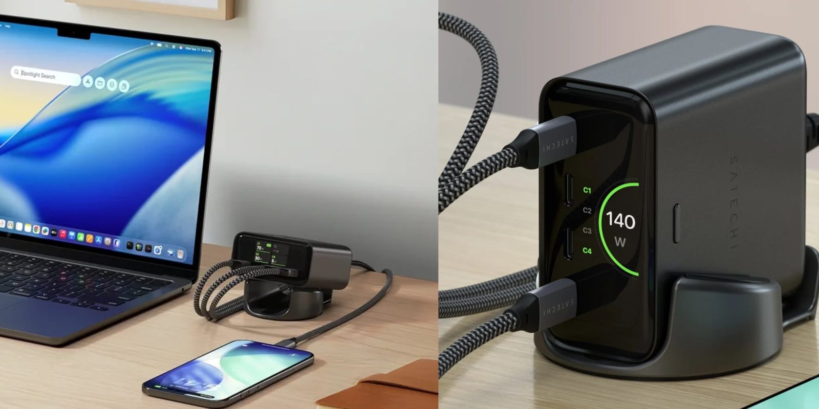 A phone charging station with a smart phone