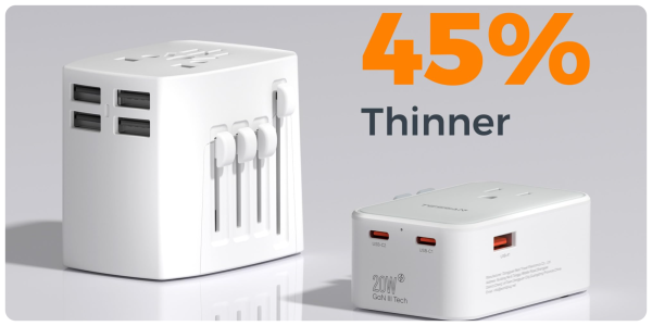 A white cube with a couple of plugs
