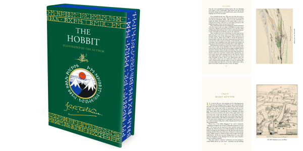 A book with a picture of mountains and text