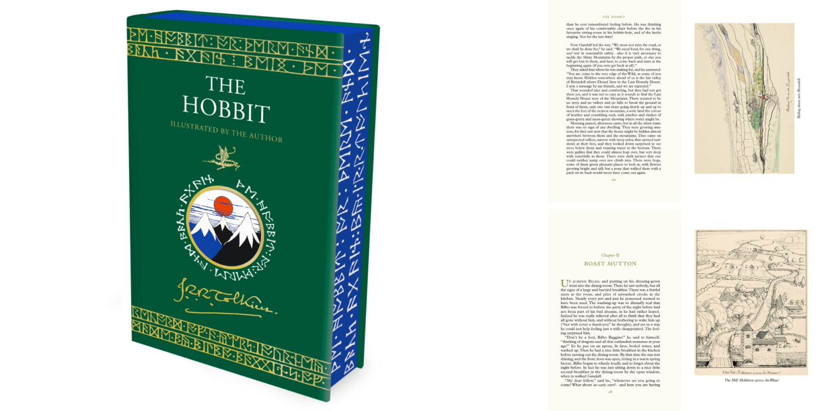 A book with a picture of mountains and text