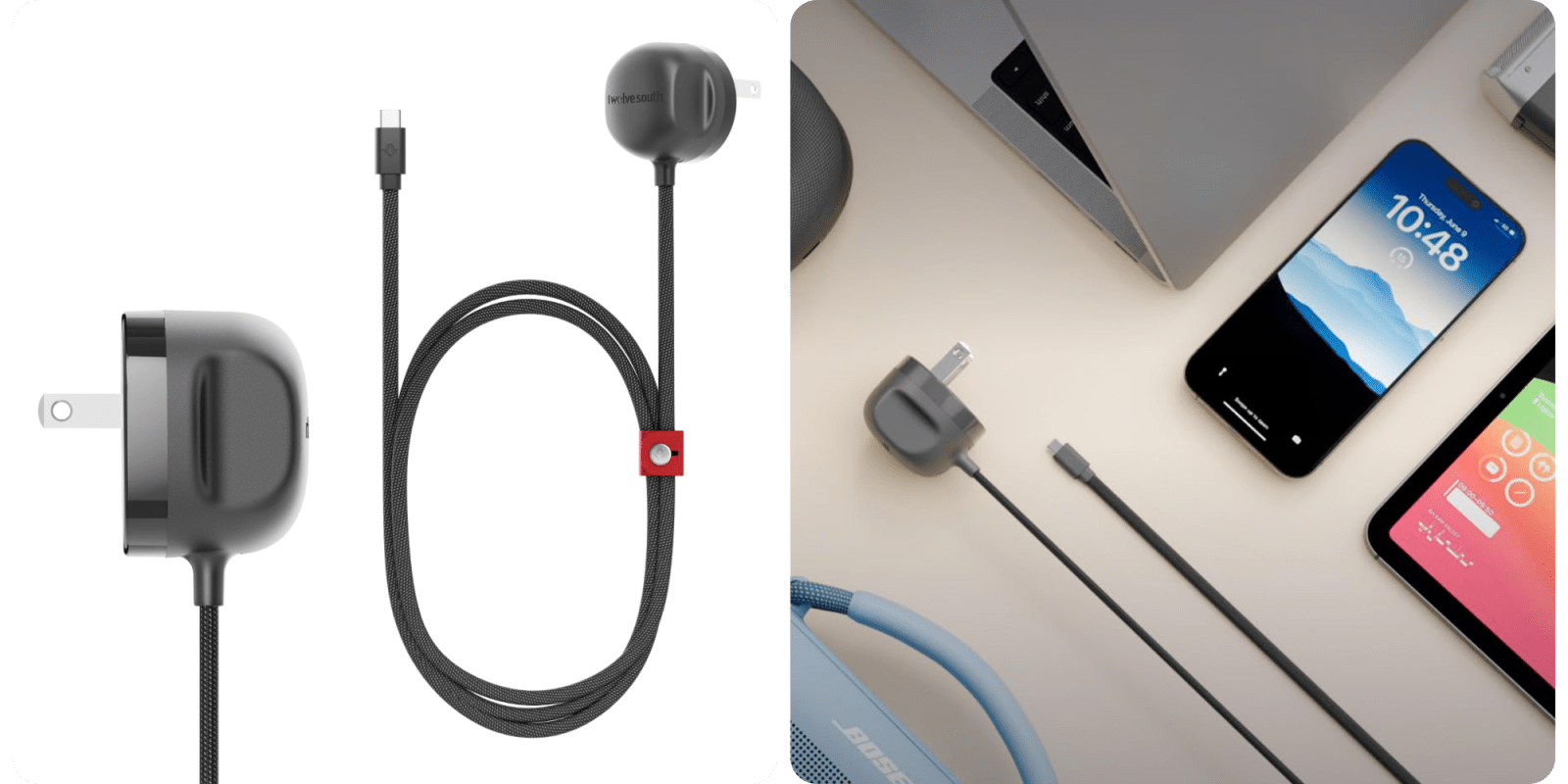 A collage of a computer and a cable