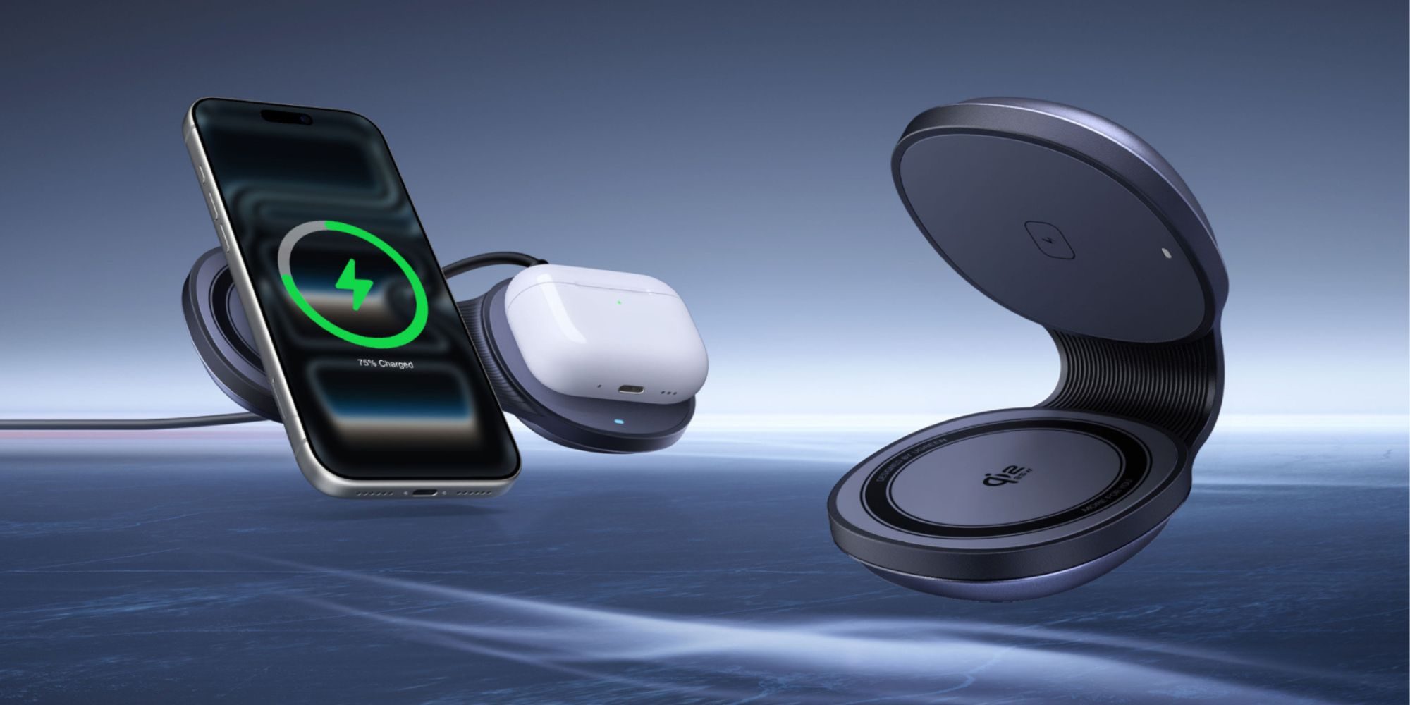 A cellphone charging on a wireless charger