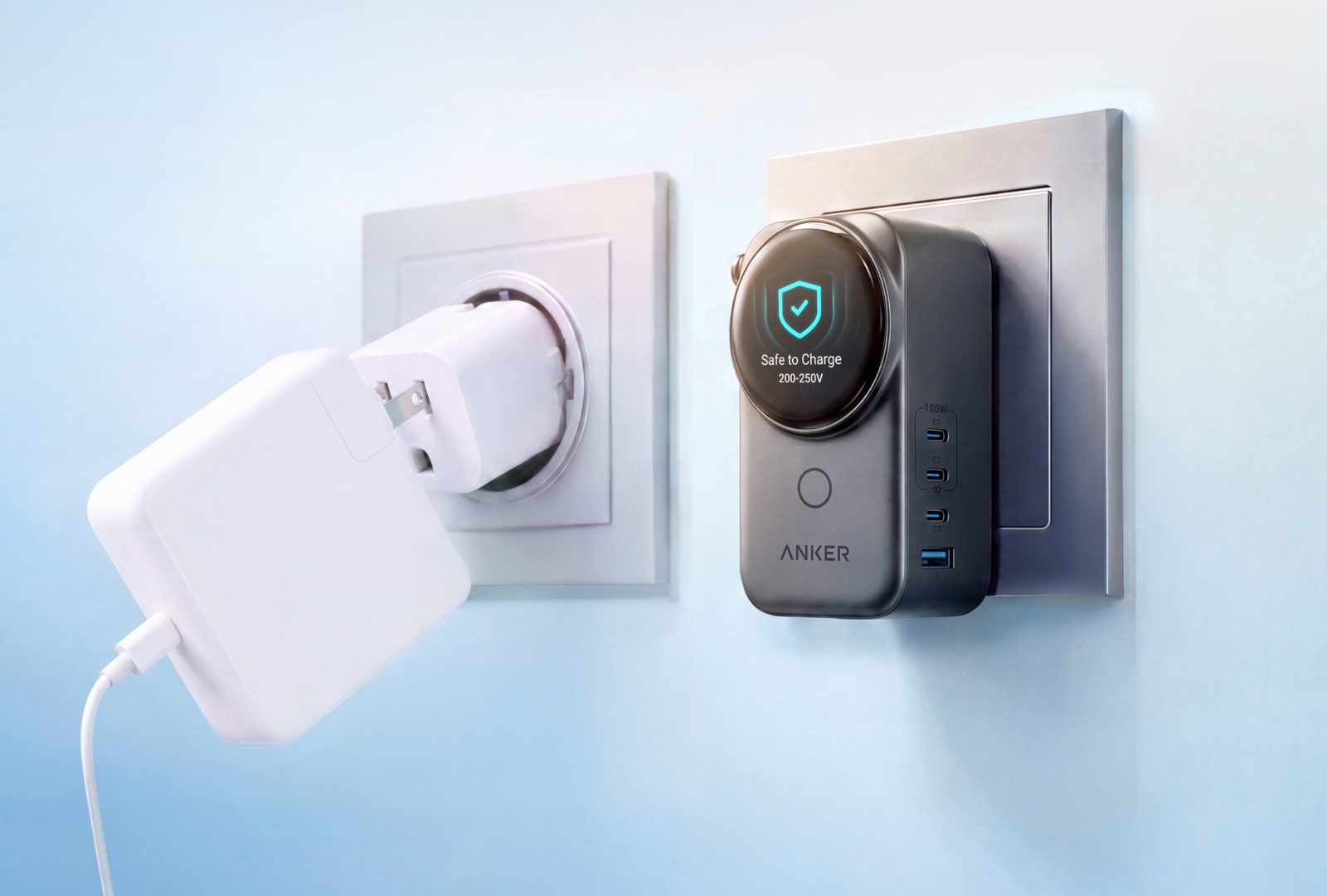 A charging station with a plug in