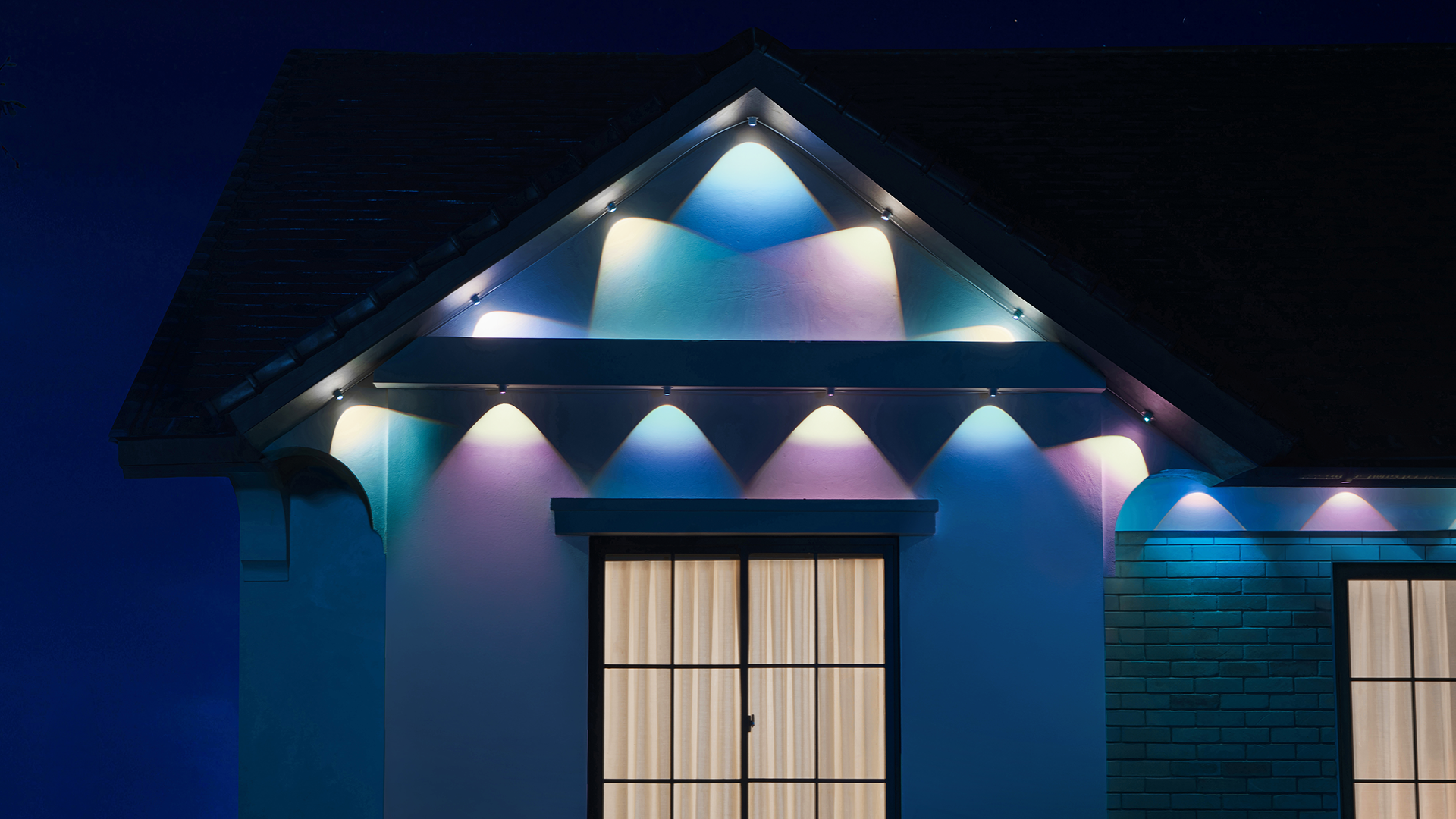 A house with lights on the side