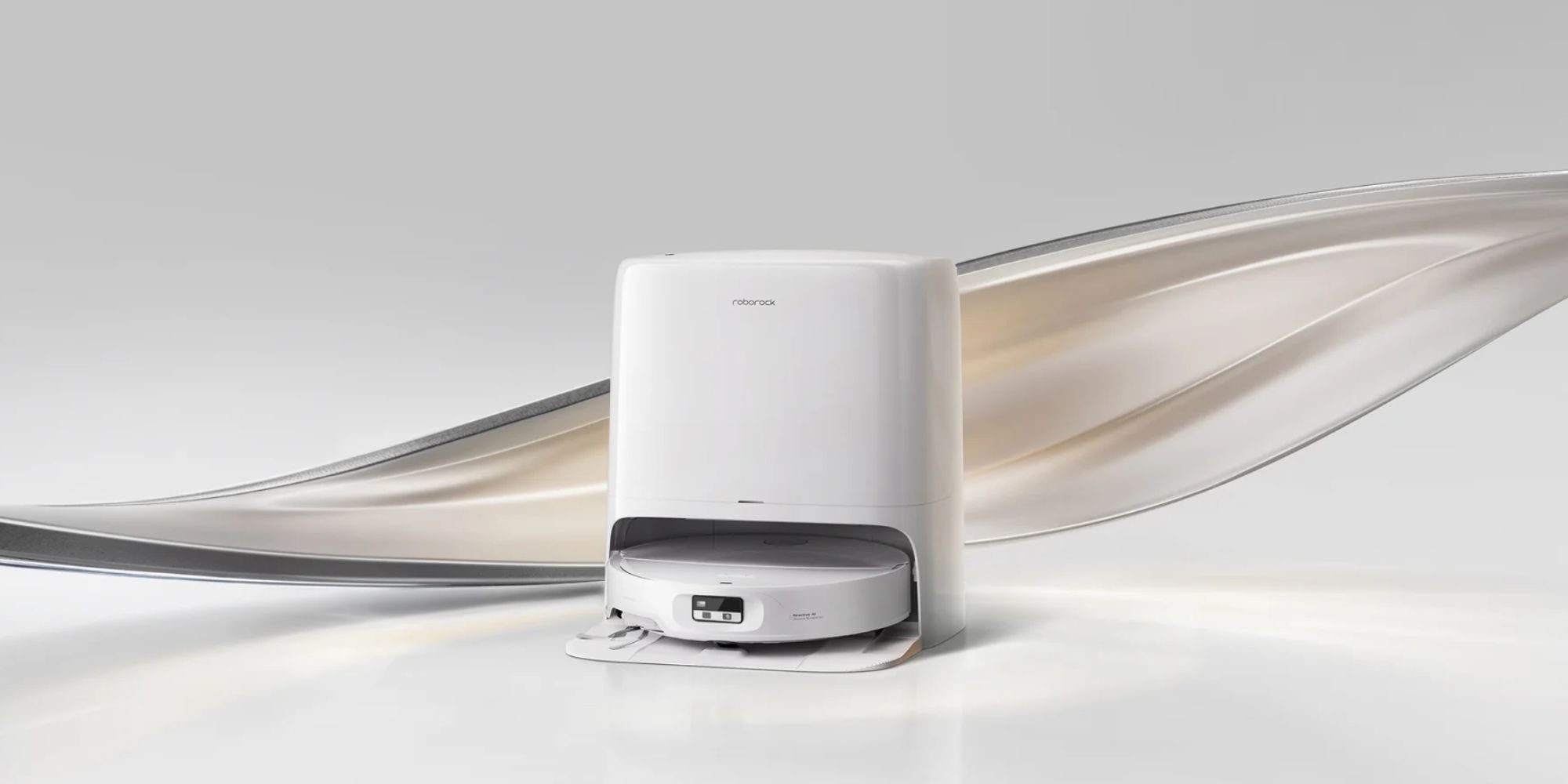 A white robot vacuum cleaner