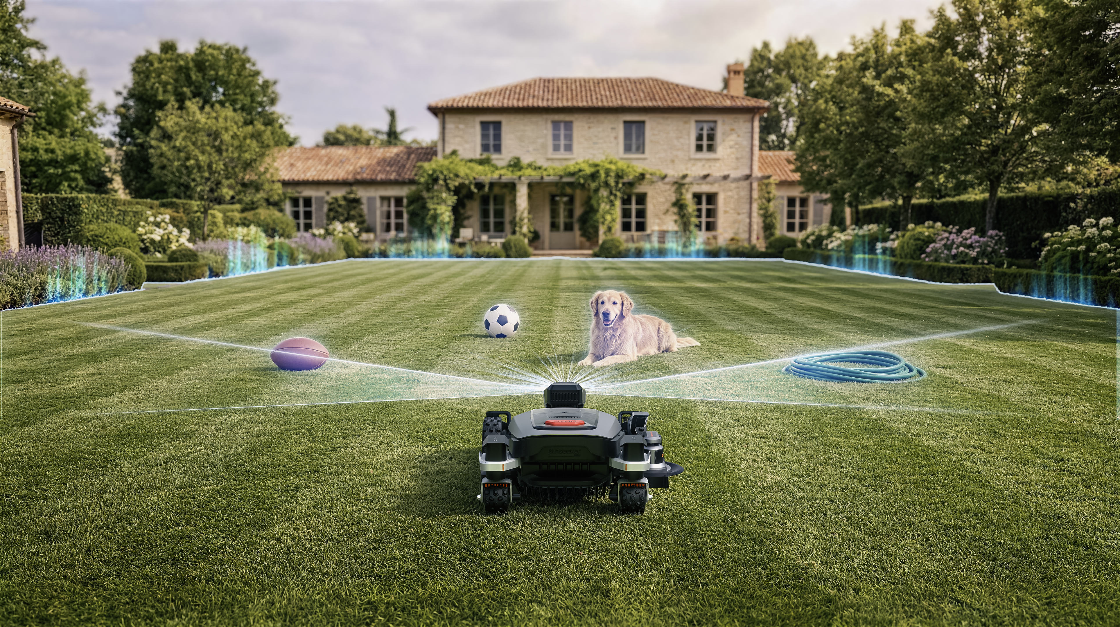A robot on a lawn