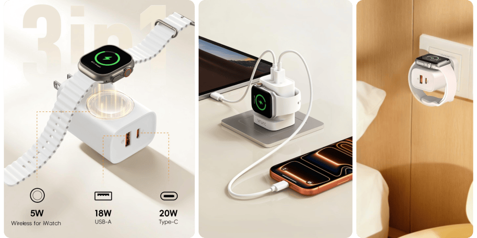 A smart watch charging on a charging station
