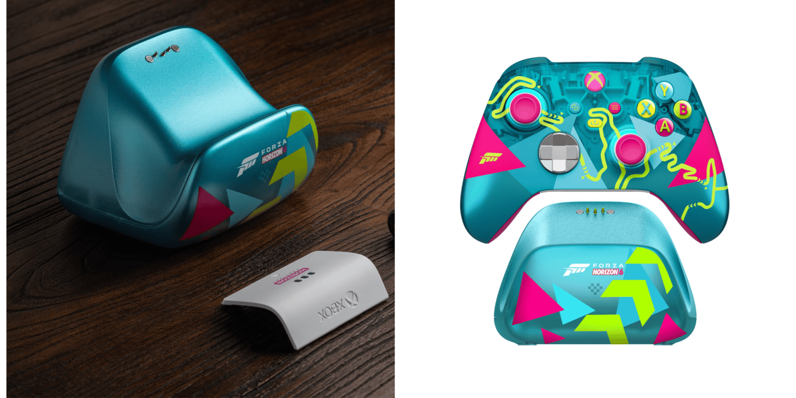 A blue and pink video game controller