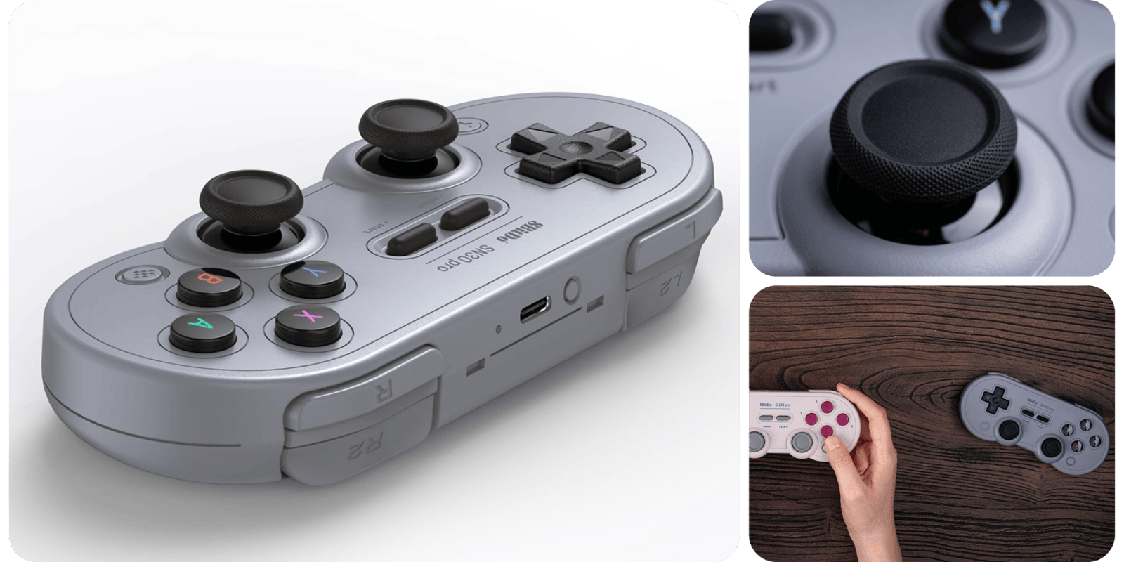 A video game controller with a hand holding a game controller