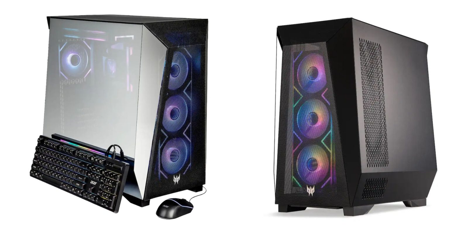 A computer tower with a mouse and keyboard
