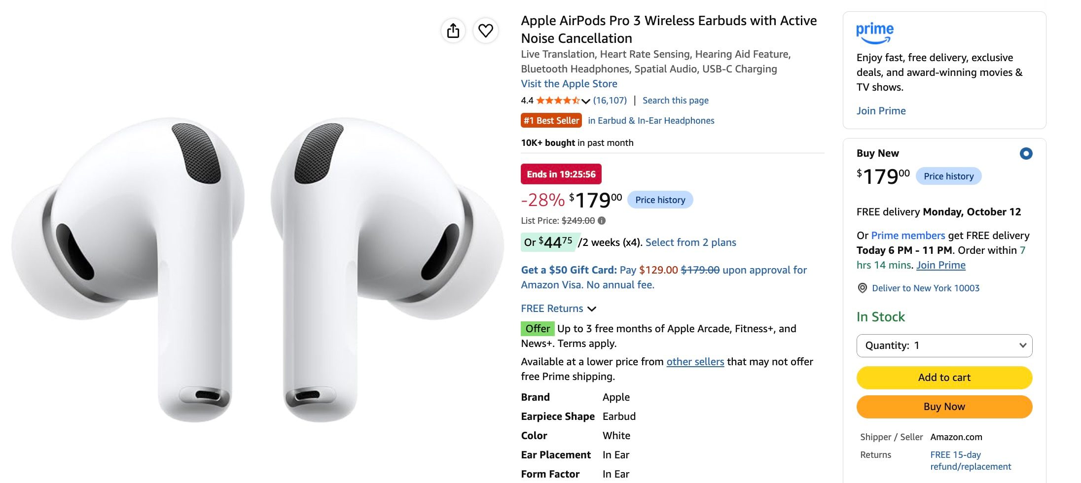 A white earbuds with black buttons