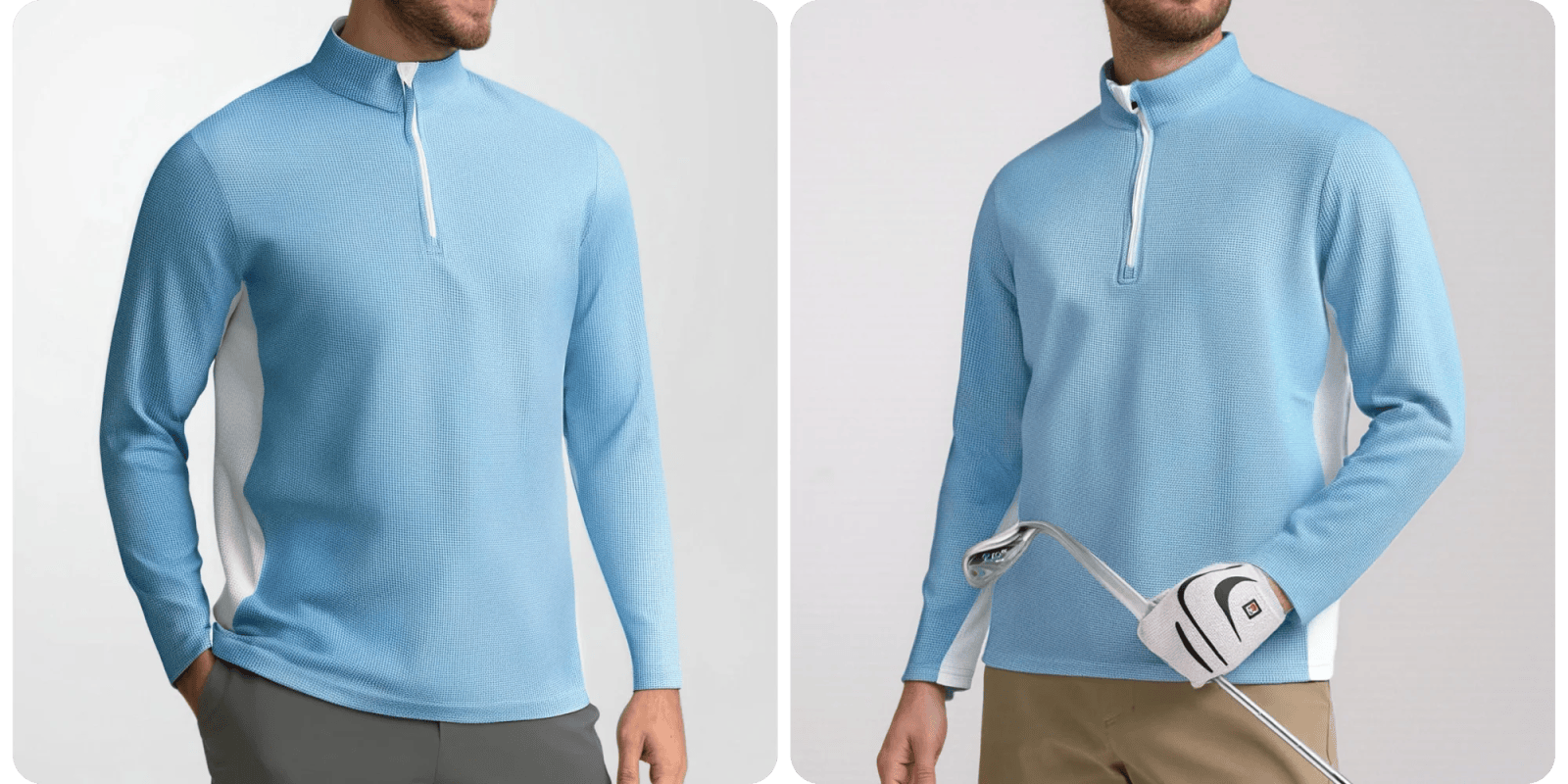 A collage of a man wearing a blue shirt