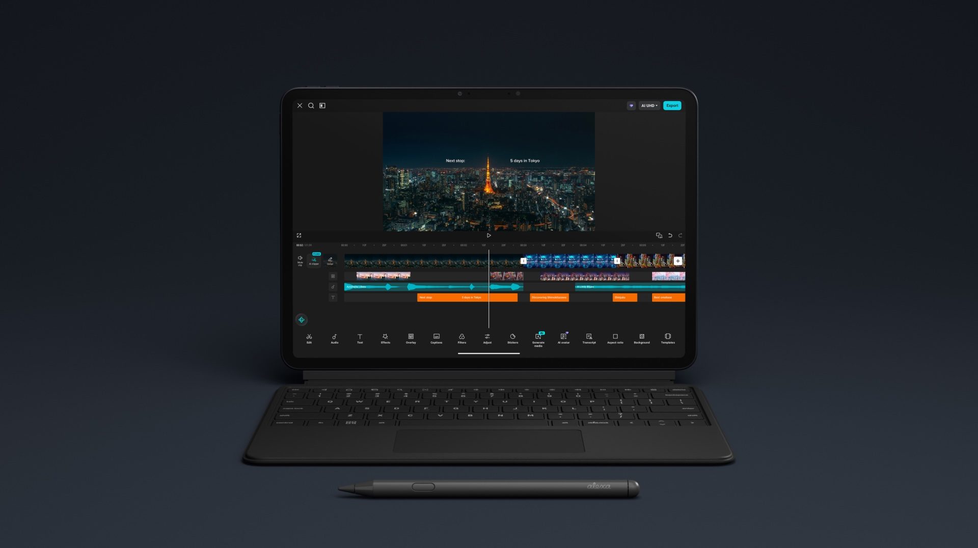 A laptop with a stylus
