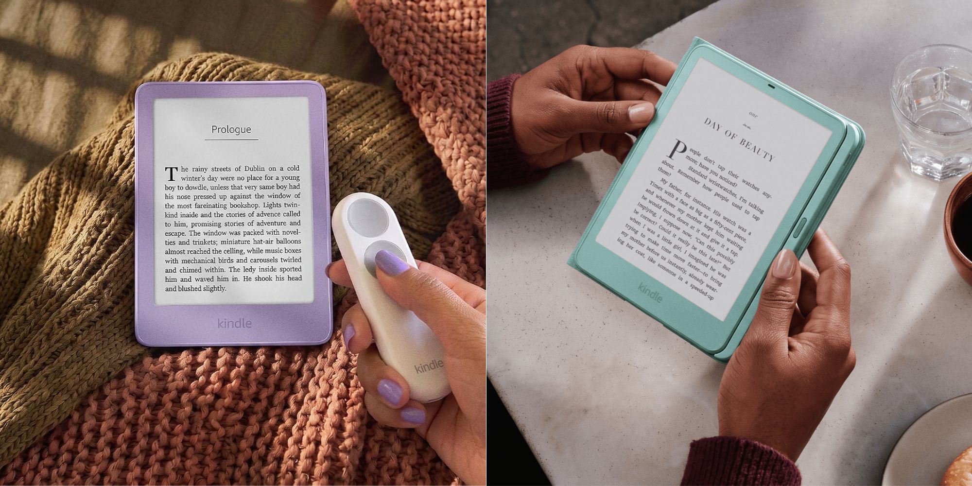 A person holding a book and a remote