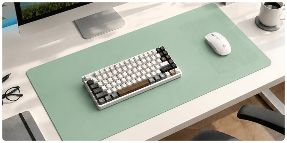 A keyboard and mouse on a desk