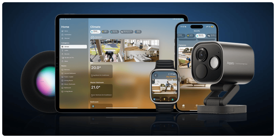 A device with a screen showing a smart watch and a phone