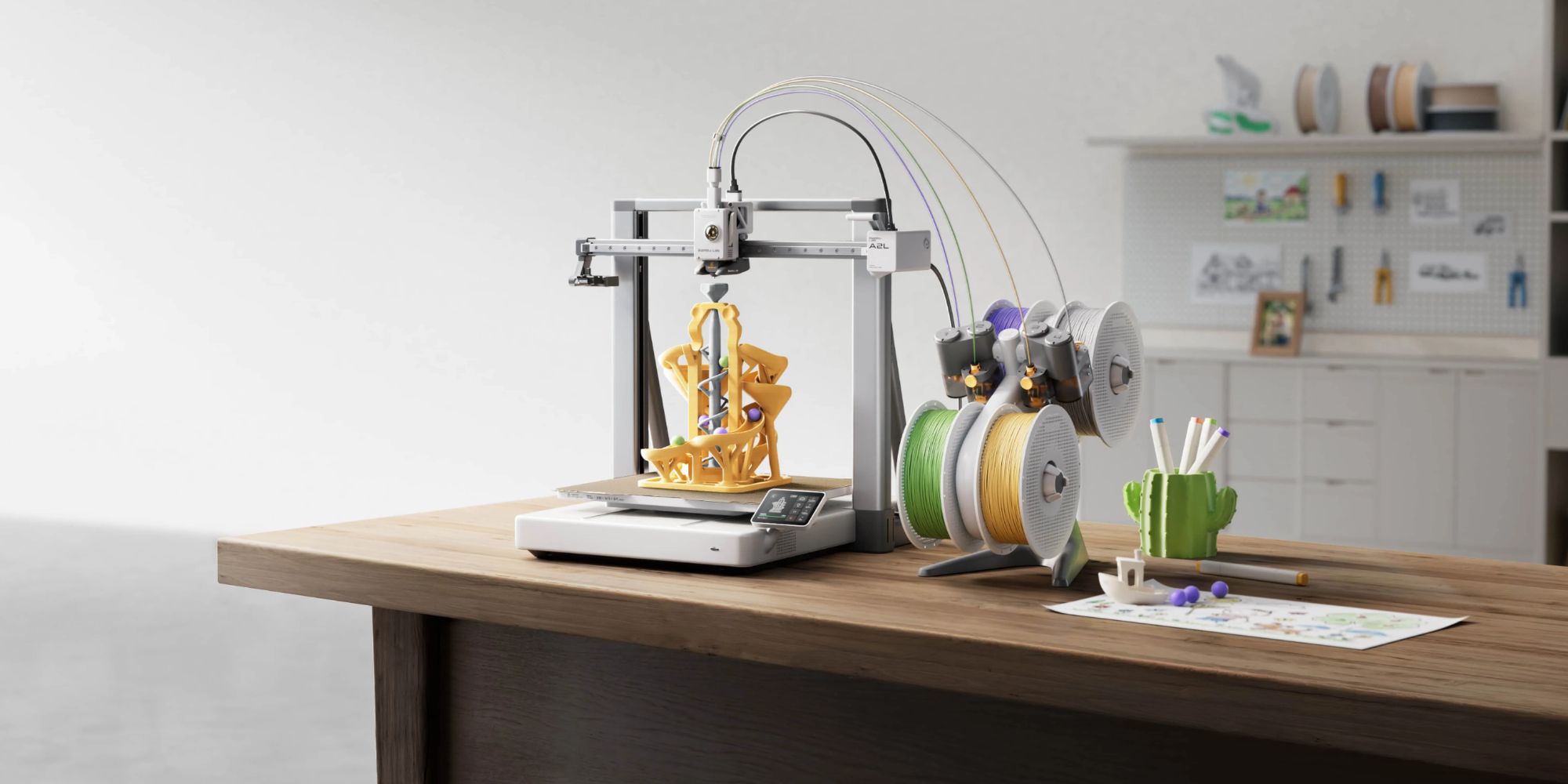 Image showing a render of Bambu Lab's A2L Combo 3D printer.