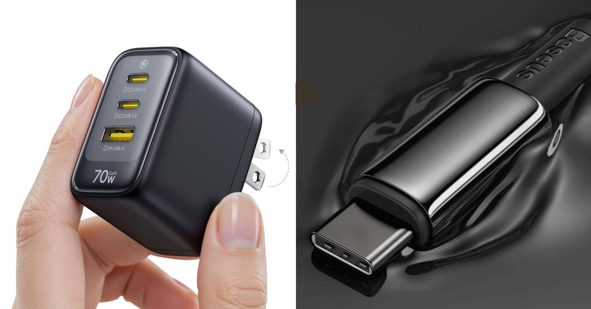 Score Baseus 70W 3-port charger with FREE 100W stealthy black zinc alloy braided USB-C cable for just  today